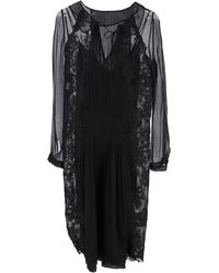 Alberta Ferretti - Kanten Geplooide Midi-Jurk Van Zwarte Zijde - Lyst