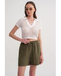 MixRay - High-Waisted Textured Cotton Shorts - Lyst