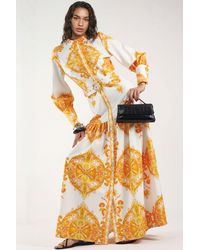 Msn-Collection - Paisley Print Belted Maxi Dress With Shirt Collar - Lyst