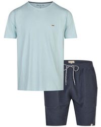 Phil & Co. Berlin - Korte Pyjama Lounge Set Shortama Lichtblauw/Donkerblauw - Lyst