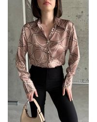 My Fashion - Geometric Print Long Sleeve Shirt With Button Closure - Lyst