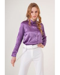 Bigdart - Satin Long Sleeve Button Up Shirt - Lyst