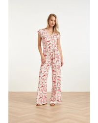 Smashed Lemon - Jumpsuit Met Grafische Streep Print Rood - Lyst