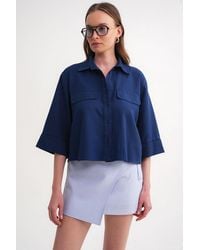 MixRay - Short Sleeve Crop Poplin Shirt - Lyst