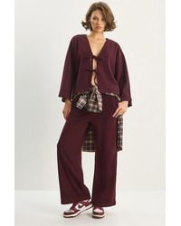 Bianco Lucci - V-Neck Knitted Cardigan And Wide Leg Pants Set - Lyst