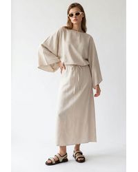MixRay - Solid Textured Maxi Dress With Tie Detail - Lyst