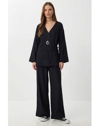 Happiness İstanbul - High Waist Wide Leg Pants & V-Neck Tie Detail Blouse Co-Ord Set - Lyst