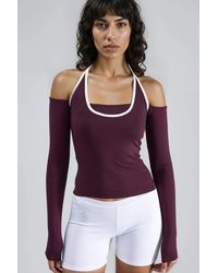 Busem - Slim Fit Knitted Blouse With U Collar And Contrast Binding - Lyst