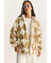 Bianco Lucci - Oversized Diamond Patterned Plush Jacket - Lyst