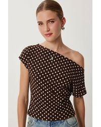 Happiness İstanbul - Off-Shoulder Polka Dot Poplin Blouse - Lyst