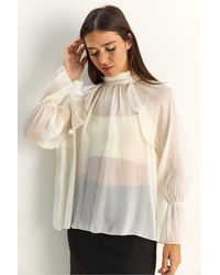 Bianco Lucci - Frilly Mandarin Collar Button-Up Shirt - Lyst