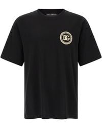 Dolce & Gabbana - Tops ,Zwart ,Katoen T-Shirt Met Korte Mouwen En Dg-Logoprint - Lyst
