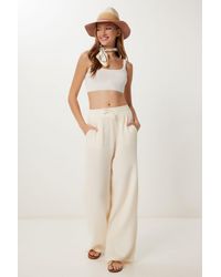 Happiness İstanbul - Wide Leg Drawstring Waist Pants With Binding Detail - Lyst