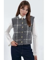 Hiccup - Plaid Crew Neck Sweater Vest With Buttons - Lyst