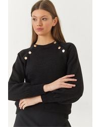 Bianco Lucci - Textured Knitwear Crew Neck Sweater With Buttons - Lyst