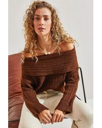 Bianco Lucci - Off Shoulder Ribbed Knit Sweater - Lyst