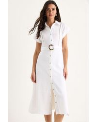 Bianco Lucci - Textured Cotton Midi Dress With Shirt Collar - Lyst