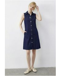 Bianco Lucci - Mini Denim Dress With Shirt Collar And Pocket - Lyst