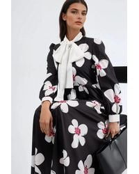 Msn-Collection - Patterned A-Line Maxi Dress With Shawl Collar - Lyst