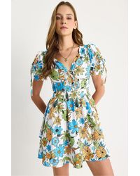 Bianco Lucci - Printed V-Neck Cut Out Midi Dress - Lyst