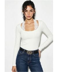 Bianco Lucci - Slim Fit Long Sleeved Square Collar Blouse - Lyst