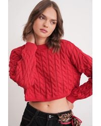 MixRay - Cable Knit Pattern Crew Neck Sweater - Lyst