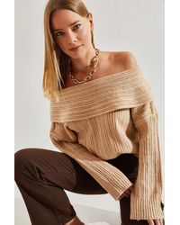 Bianco Lucci - Off Shoulder Ribbed Knit Sweater - Lyst
