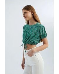 Hiccup - Floral Round Neck Drawstring Crop Top - Lyst