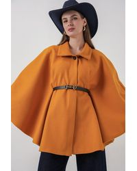 Bigdart - Belted Tweed Cape Coat - Lyst