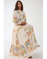 Hiccup - Printed V-Neck Maxi Dress With Button Detail - Lyst
