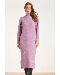 Smashed Lemon - 24631 Paars E Gebreide Midi Jurk Met Kabelstructuur - Lyst