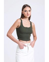 Hiccup - Square Neck Ribbed Buttoned Tank Top - Lyst