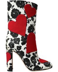 Dolce & Gabbana - Floral Hearts Leather High Boots Shoes - Lyst