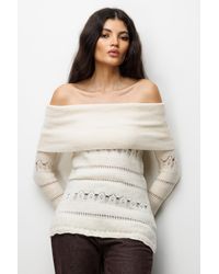 MixRay - Off Shoulder Textured Ribbed Sweater With Cut Out Details - Lyst