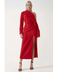 Hiccup - Asymmetrical Collar Bodycon Midi Dress With Slit - Lyst