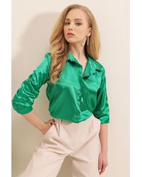 Bigdart - Satin Long Sleeve Button Up Shirt - Lyst
