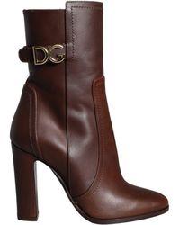Dolce & Gabbana - Bruine Leren Hakken Enkelboots Schoenen - Lyst