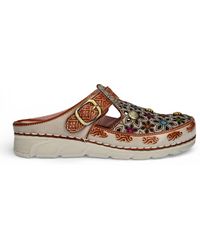 Laura Vita - Damen-Sandalen Dorry 01 Mit Floralem Muster, Beigefarbenem Leder Und Keilabsatz - Lyst