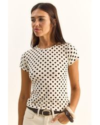 Bianco Lucci - Polka Dot Crew Neck Crop T-Shirt - Lyst