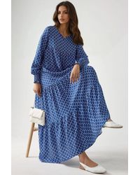Hiccup - Printed Crew Neck Viscose Maxi Dress - Lyst