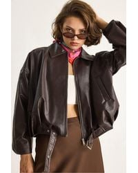 Bianco Lucci - Faux Leather Bomber Jacket With Zipper Closure - Lyst