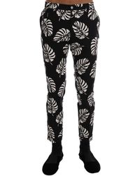 Dolce & Gabbana - Witte Zwarte Katoenen Stretch Slanke Broek - Lyst
