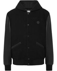 Philipp Plein - Hooded Varsity Bomber With Leather Sleeves Greatness - Lyst