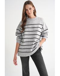 MixRay - Gestreifter Rundhalsausschnitt Entspannter Strickpullover - Lyst