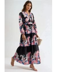 Msn-Collection - Floral V-Neck Maxi Dress With Tie Detail - Lyst