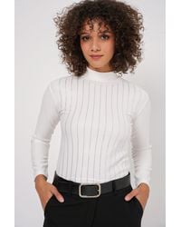 Bigdart - Striped Half Turtleneck Long Sleeve Top With Stone Detail - Lyst