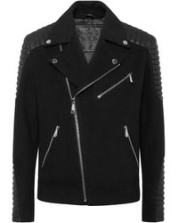 Philipp Plein - Wollen Bikerjasje Met Leren Inzetstukken - Lyst