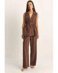 Bianco Lucci - High Waist Wide Leg Co-Ord Set With Jacket Collar - Lyst