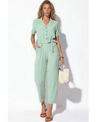 Bigdart - Solid Woven Shirt-Collar Jumpsuit With Bow Detail - Lyst