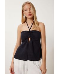 Happiness İstanbul - Cotton Off-Shoulder Halter Blouse - Lyst